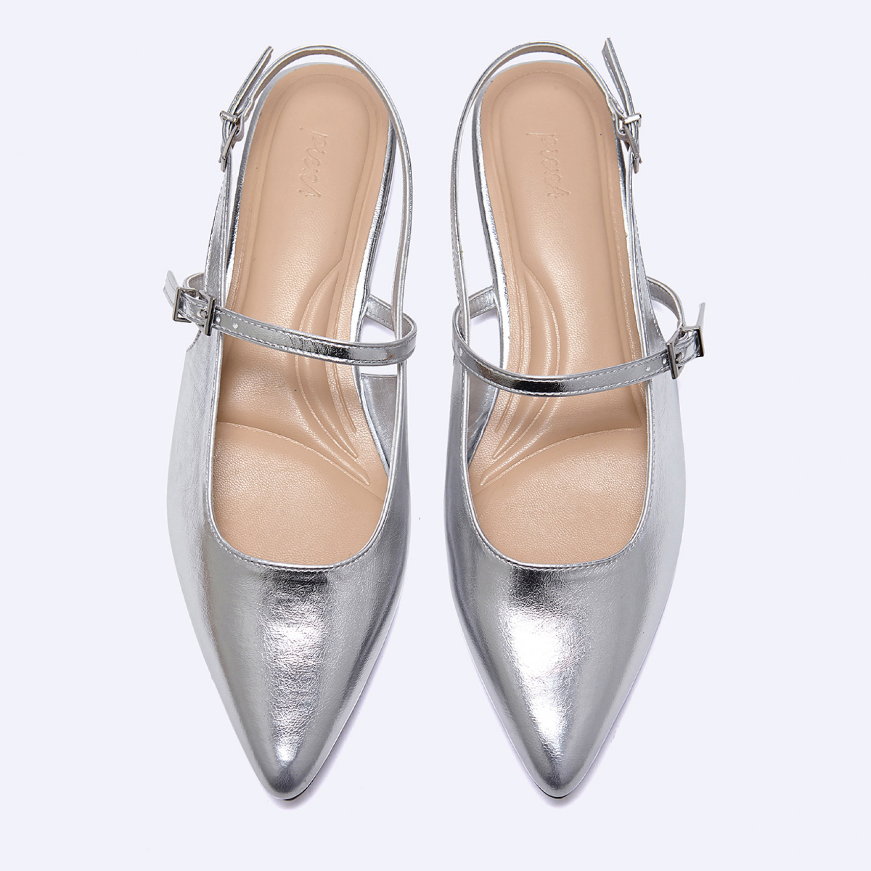 포인티드 토 플랫 슬링백 실버 1cm / FLPRFA1W07