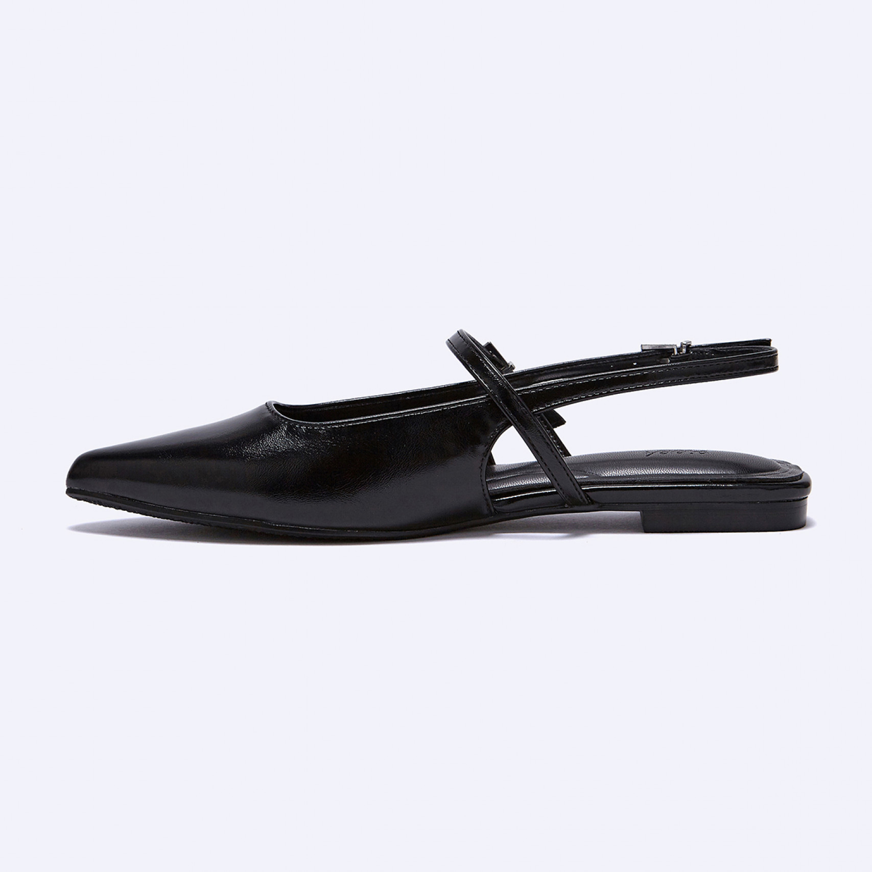 포인티드 토 플랫 슬링백 블랙 1cm / FLPRFA1W05