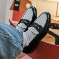 남성용 소가죽 페니로퍼 블랙 화이트 / 906-BL/WH